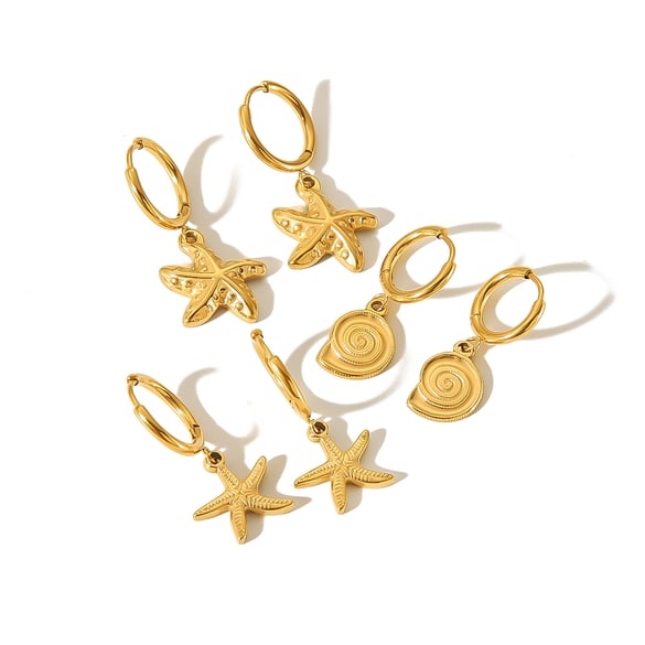 1 paio di orecchini pendenti a forma di stella marina in acciaio inossidabile placcato oro 18k, creativi e alla moda, per le donne, da indossare ogni giorno 2