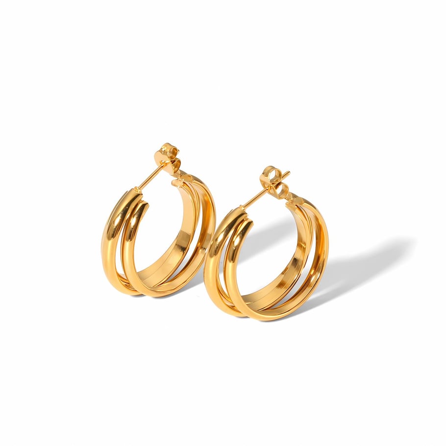 1 pair of simple classic 18k gold-plated stainless steel shiny multi-layer coil earrings for women's jewelry for daily wear Picture5