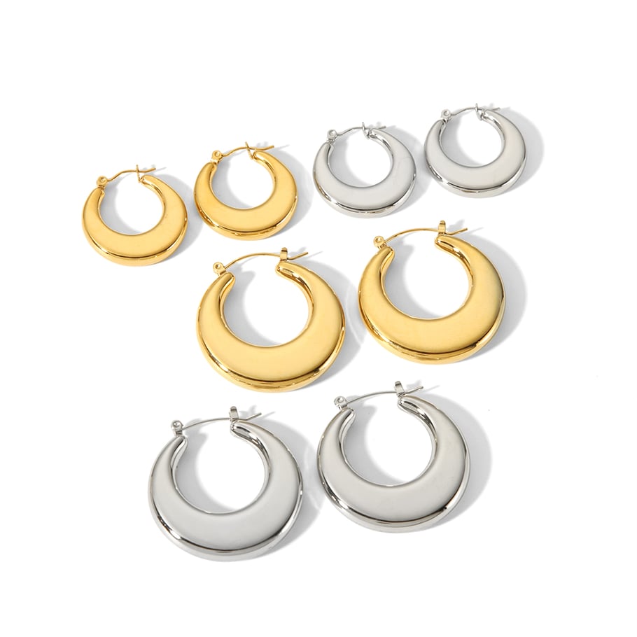 1 pair of simple classic 18k gold stainless steel smooth flat hollow earrings for women jewelry daily wear Picture4