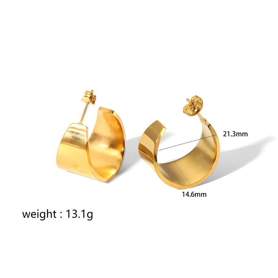1 pair of simple classic 18k gold-plated stainless steel thickened smooth C-shaped earrings for women's jewelry for daily wear Picture5