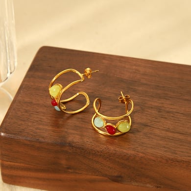 1 Paar kreative und modische hohle geometrische Edelsteinohrringe aus 18 Karat vergoldetem Edelstahl für Damen zum täglichen Tragen h5 Bild3