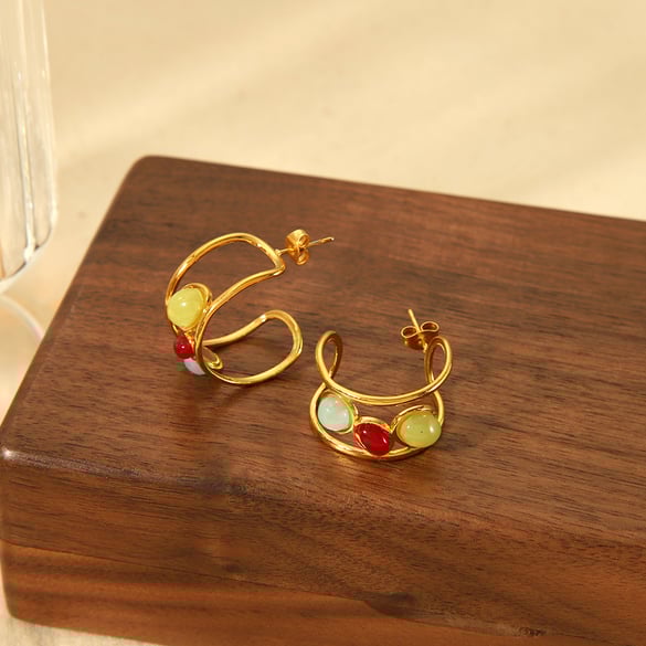 1 paire de boucles d&#39;oreilles géométriques creuses en acier inoxydable plaqué or 18 carats, créatives et à la mode, pour femmes, à porter au quotidien 2