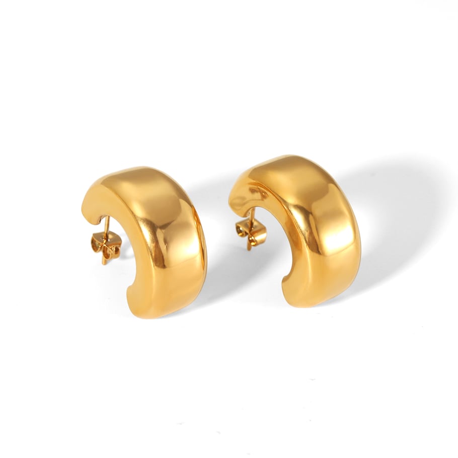 1 pair of classic simple 18k gold-plated stainless steel polished C-shaped casting earrings for women's jewelry for daily wear Picture6