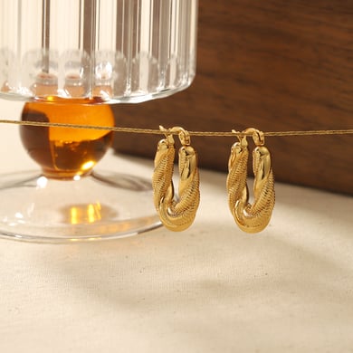 1 Paar klassisch-modische, geometrische Ohrringe aus 18 Karat vergoldetem Edelstahl mit Twist-Casting als Damenschmuck für den Alltag h5 Bild3