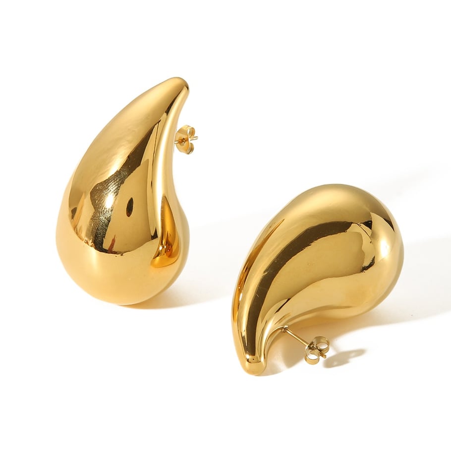 1 Paar schlichte und stilvolle dicke, glänzende Wassertropfen-Ohrringe aus 18 Karat vergoldetem Edelstahl für Damenschmuck zum täglichen Tragen Bild3