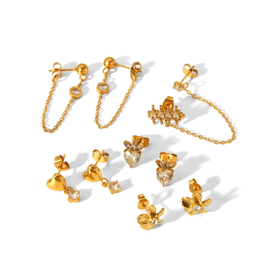1 pair of exquisite and fashionable 18k gold-plated stainless steel flower heart earrings for women for daily wear Picture5