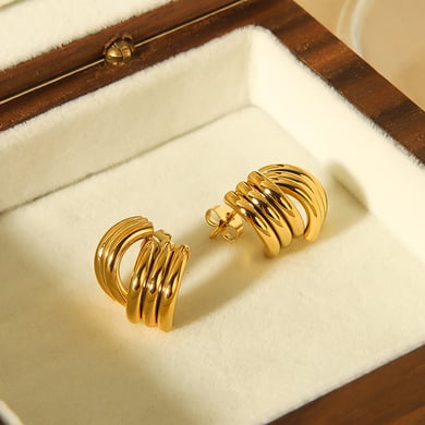 1 paire de boucles d&#39;oreilles géométriques brillantes en acier inoxydable plaqué or 18 carats, simples et à la mode, pour un usage quotidien pour les femmes h5 Image2