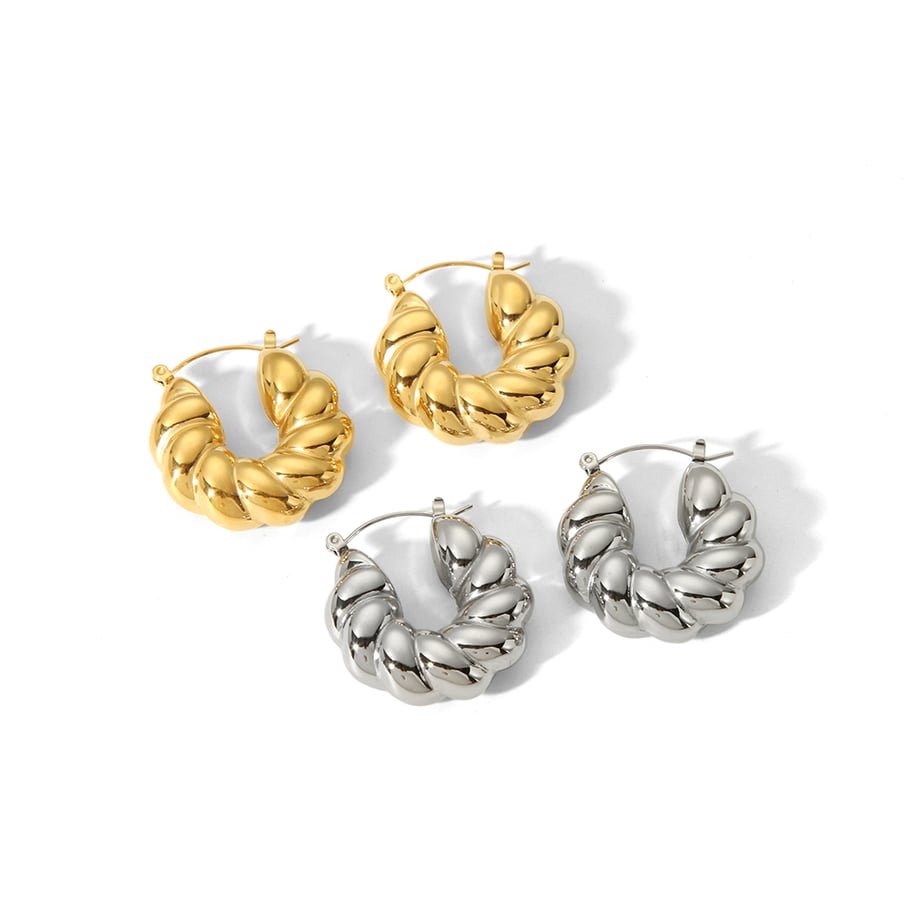 1 Paar klassische, modische, dicke, gedrehte U-förmige Ohrringe aus 18 Karat vergoldetem Edelstahl für Damenschmuck zum täglichen Tragen Bild5