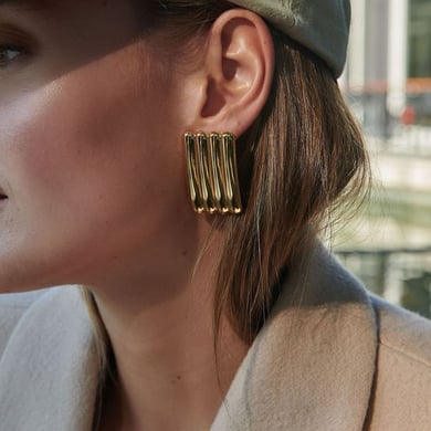 1 Pair Simple Series Simple Strip Stainless Steel   Gold Color  Women's Stud Earrings h5 Picture4