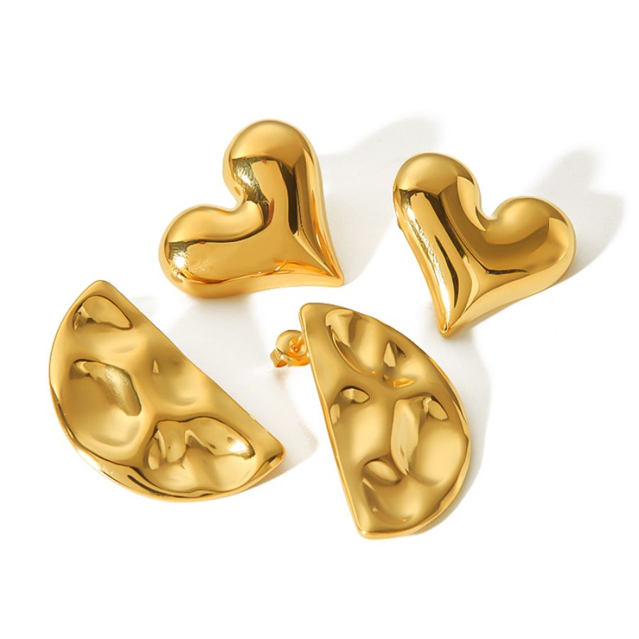 1 pair of exaggerated fashion 18k gold-plated stainless steel geometric hammered heart earrings for women's daily wear Picture5