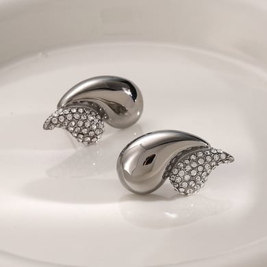 2024 European and American summer new 18k gold stainless steel/chubby double-layer teardrop-shaped diamond earrings are divided into left and right sides h5 Picture5