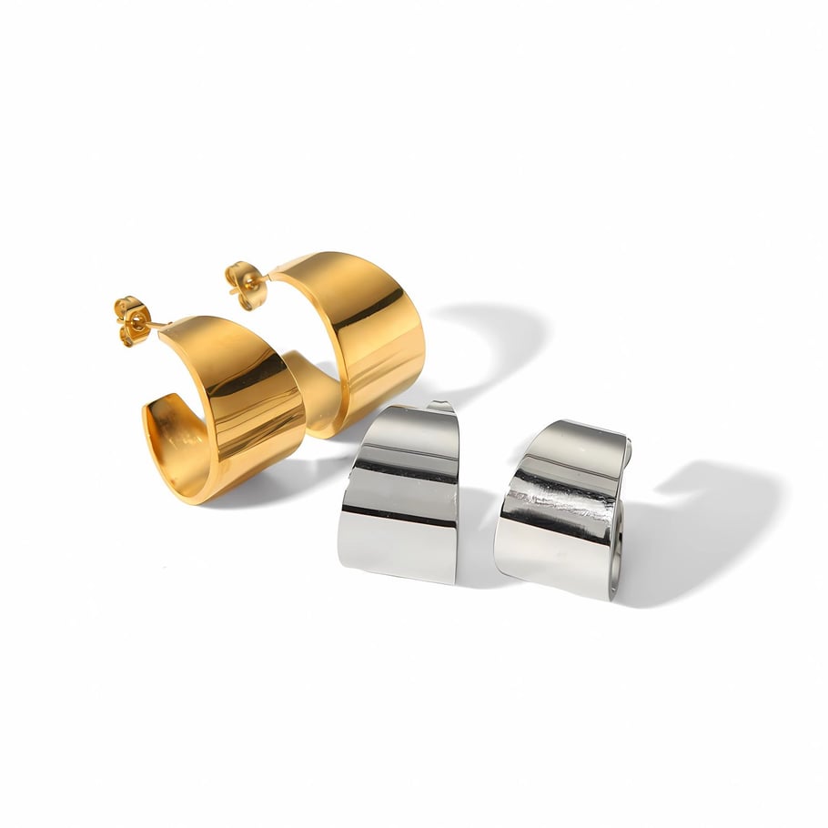 1 pair of simple classic 18k gold-plated stainless steel thickened smooth C-shaped earrings for women's jewelry for daily wear Picture4