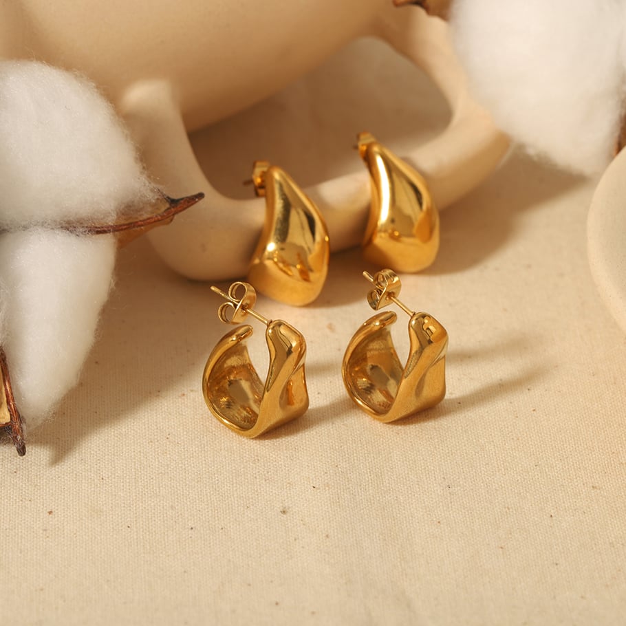 1 pair of personalized fashion 18k gold-plated stainless steel irregular geometric texture earrings for women's jewelry for daily wear Picture4