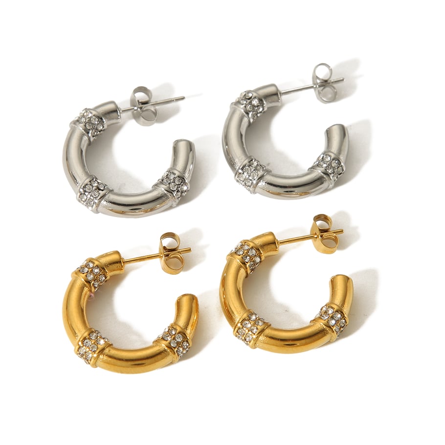 1 Paar schlichte und stilvolle C-förmige Ohrringe aus 18 Karat vergoldetem Edelstahl mit Diamanten als Damenschmuck für den Alltag Bild5