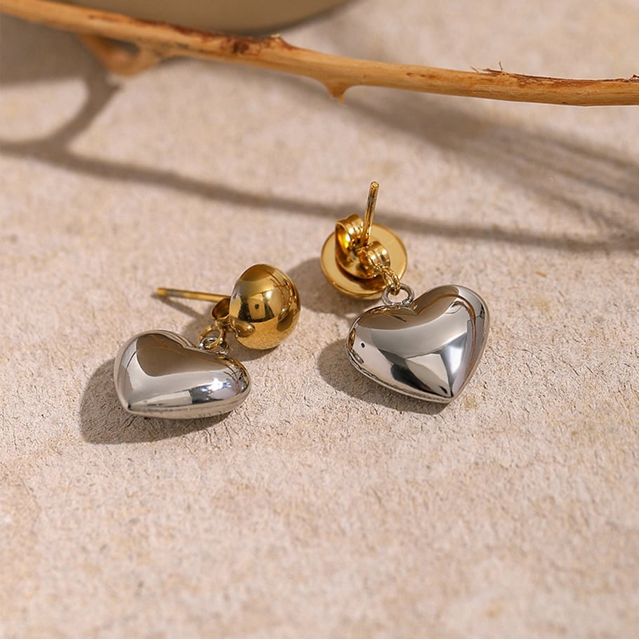 18k gold stainless steel front and back hemispherical love earrings ins unique design gold and silver color matching hemispherical love earrings Picture4