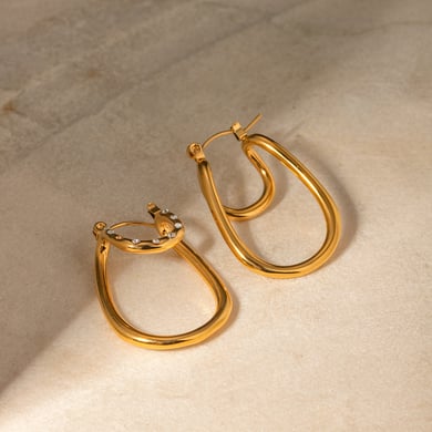Grenzüberschreitende neue Ins-Stil 18 Karat Gold Edelstahl weiße Strass doppellagige Bogenohrringe leichte Luxus High-End übertriebene Ohrringe h5 Bild4