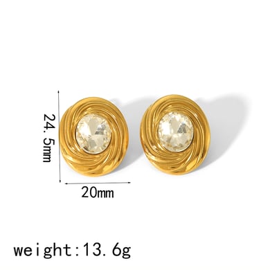 1 pair of simple and stylish 18k gold-plated stainless steel diamond threaded oval earrings for women's daily wear h5 Picture7
