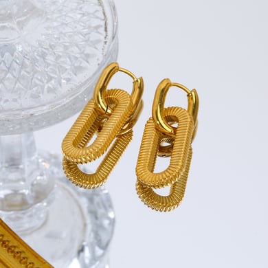 1 pair of creative and fashionable 18k gold-plated stainless steel geometric thread rectangular earrings for women for daily wear h5 Picture5