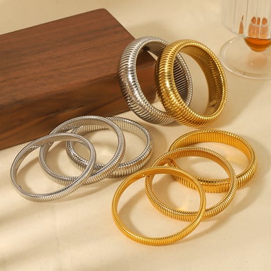 1 piece of European and American style fashion 18k gold-plated stainless steel elastic bracelet for women's jewelry for daily wear h5 Picture4
