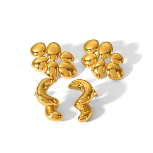 1 pair of classic 18k gold-plated stainless steel irregular geometric spiral earrings for women's daily wear