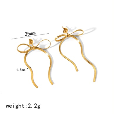 1 Paar modische 18 Karat vergoldete Edelstahl-Ohrringe mit Schleife und Quaste für Damen zum täglichen Tragen h5 Bild6