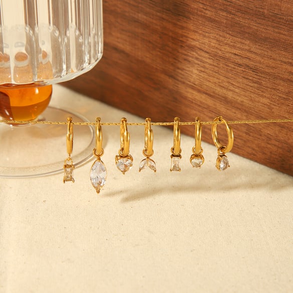 1 paio di orecchini pendenti da donna con zirconi placcati in oro 18 carati, serie semplice, geometrici, giornalieri