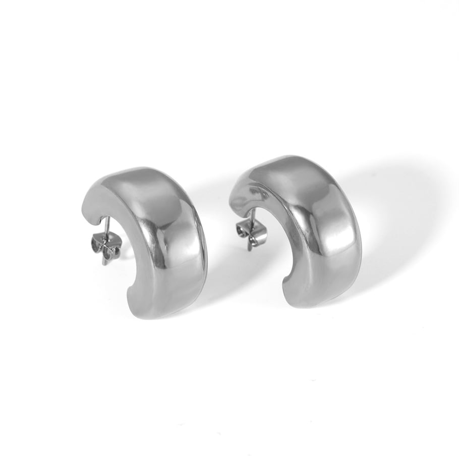 1 pair of classic simple 18k gold-plated stainless steel polished C-shaped casting earrings for women's jewelry for daily wear Picture7