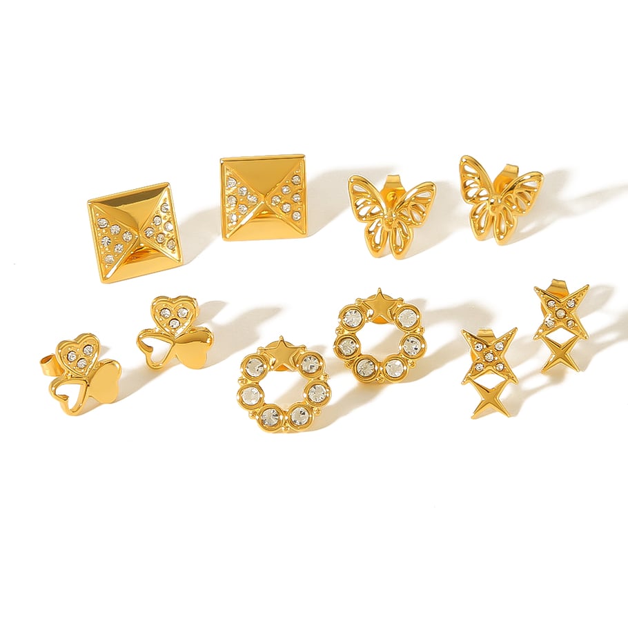 1 pair of exquisite and fashionable 18k gold-plated stainless steel geometric heart-shaped hollow butterfly dot diamond earrings for women's jewelry for daily wear Picture5