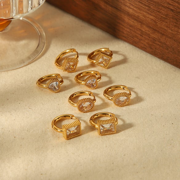 1 pezzo di orecchini a forma di cuore con diamanti filettati quadrati geometrici in acciaio inossidabile placcato oro 18k squisiti e alla moda per le donne da indossare ogni giorno