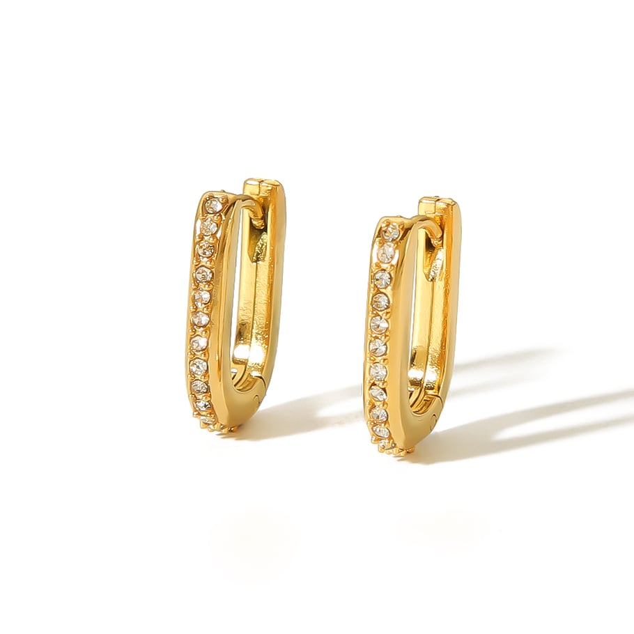 1 pair of simple and stylish 18k gold-plated stainless steel diamond rectangular hoop earrings for women's jewelry for daily wear Picture7