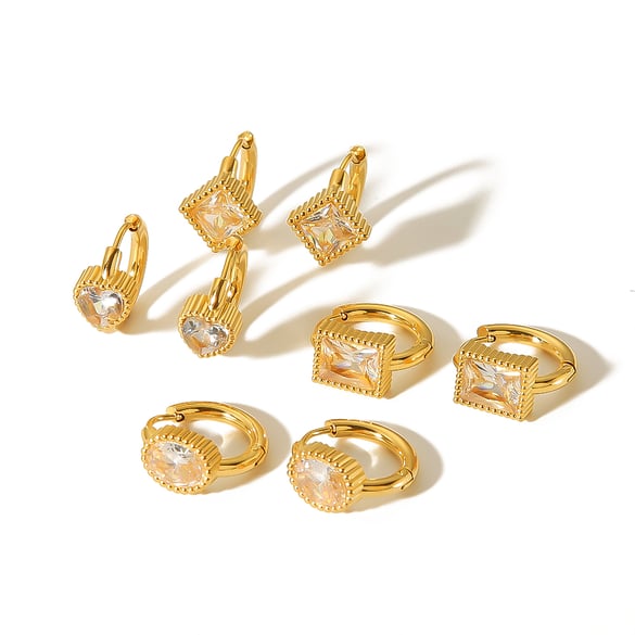 1 pezzo di orecchini a forma di cuore con diamanti filettati quadrati geometrici in acciaio inossidabile placcato oro 18k squisiti e alla moda per le donne da indossare ogni giorno 2
