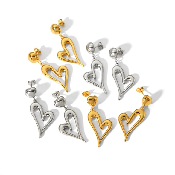 1 par de pendientes colgantes de amor de acero inoxidable chapados en oro de 18 quilates personalizados, adecuados para el uso diario de las mujeres. 2