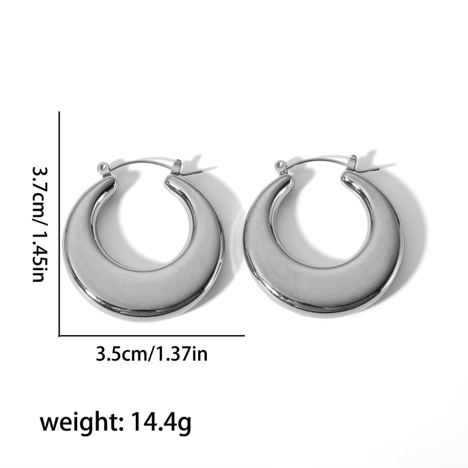 1 pair of simple classic 18k gold stainless steel smooth flat hollow earrings for women jewelry daily wear Picture6