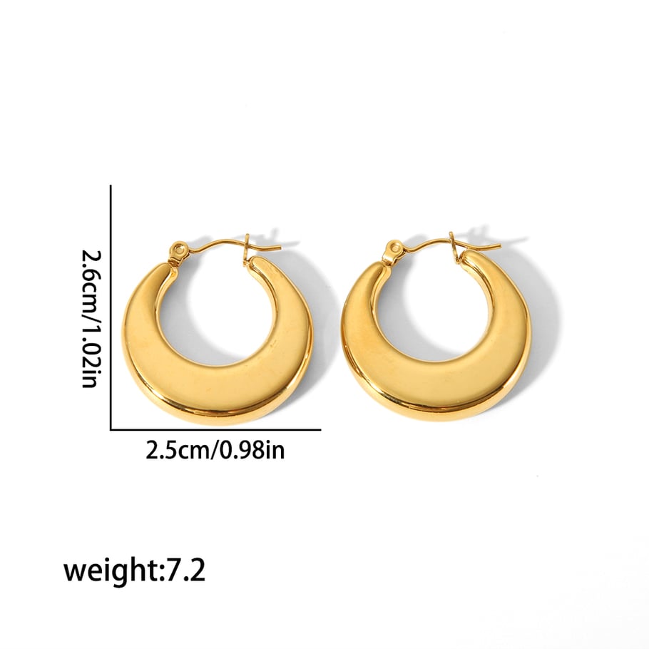 1 pair of simple classic 18k gold stainless steel smooth flat hollow earrings for women jewelry daily wear Picture7