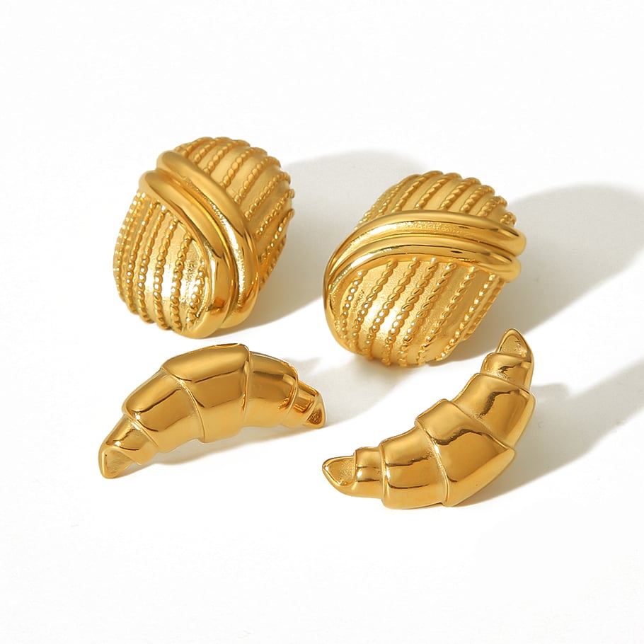 1 pair of personalized classic 18k gold-plated stainless steel geometric symmetrical croissant earrings for women's daily wear Picture5
