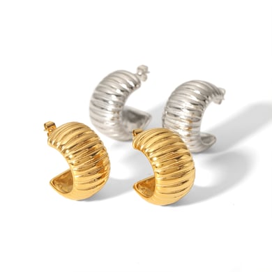 1 pair of punk fashion 18k gold plated stainless steel geometric stripe C-shaped earrings for women jewelry daily wear h5 Picture5