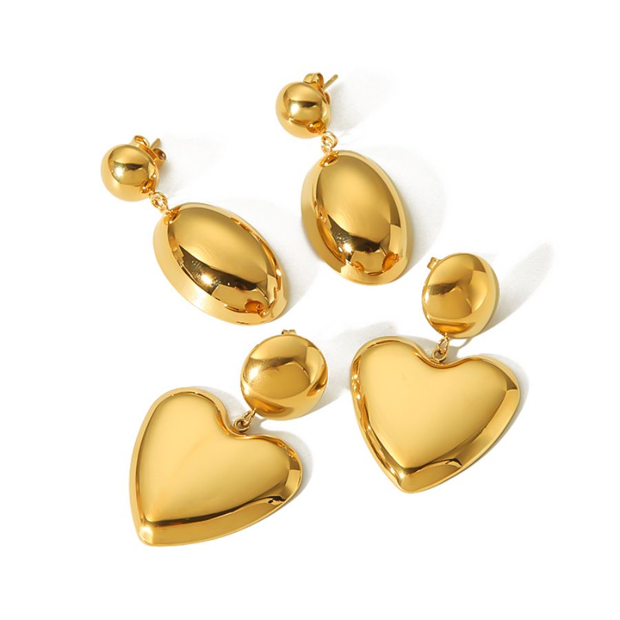 1 pair of personalized fashion 18k gold-plated stainless steel glossy geometric oval love pendant earrings for women's jewelry for daily wear Picture5