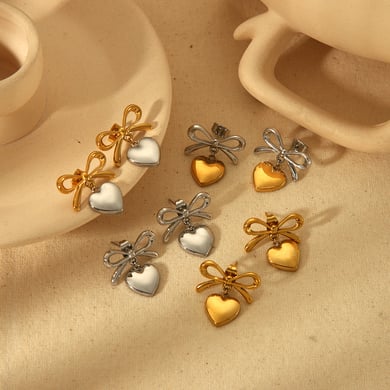 1 Paar kreative und modische Ohrringe mit Schleifenanhänger aus 18 Karat vergoldetem Edelstahl, farblich passend für Damenschmuck zum täglichen Tragen h5 Bild3