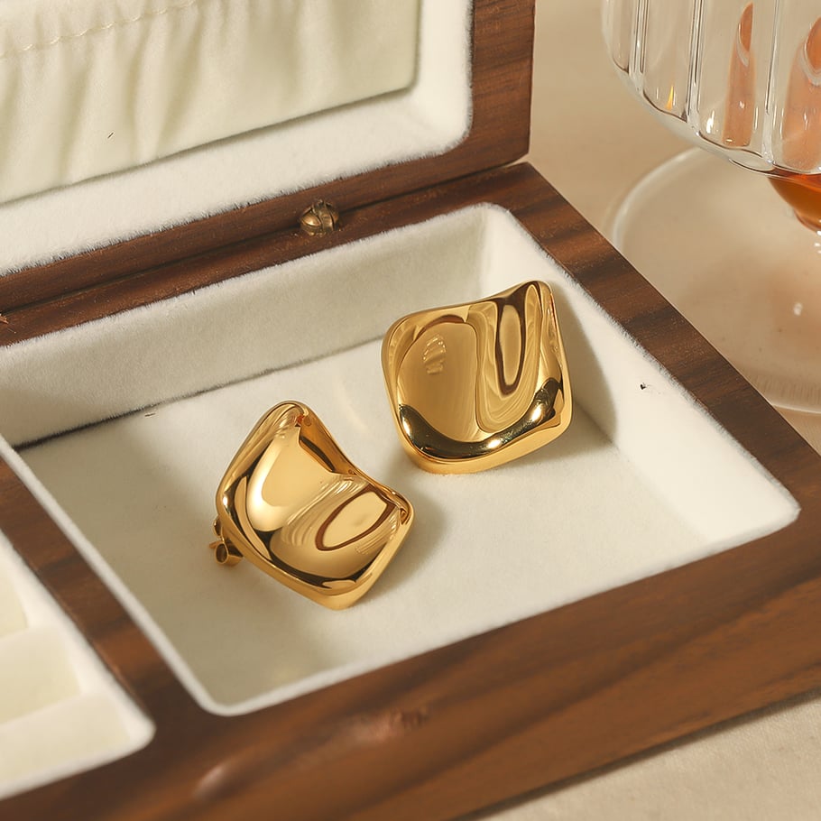1 pair of simple classic 18k gold-plated stainless steel irregular arc square earrings for women's jewelry for daily wear Picture5