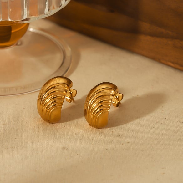 1 pair of simple classic 18k gold stainless steel geometric wide C-shaped earrings for women's jewelry for daily wear