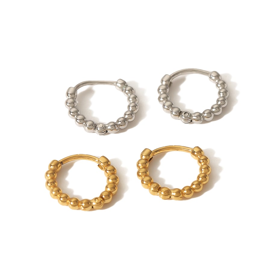 1 pair of simple and fashionable 19k gold-plated stainless steel round bead earrings for women for daily wear Picture4