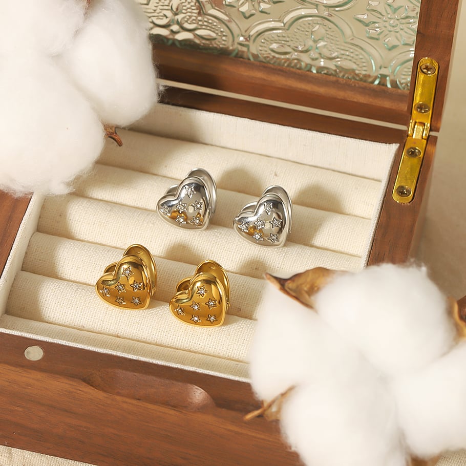 1 Paar klassische, modische, doppelseitige Diamant-Herzohrringe aus 18 Karat vergoldetem Edelstahl für Damenschmuck zum täglichen Tragen Bild3