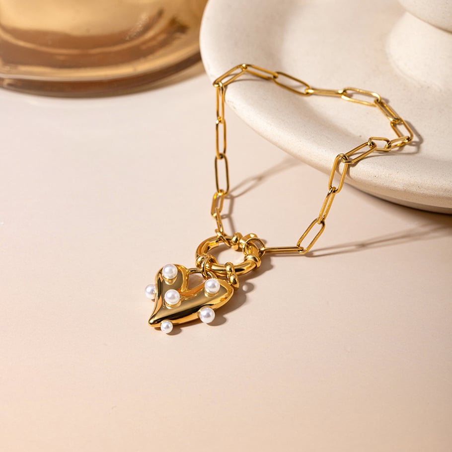 Europäischer und amerikanischer grenzüberschreitender Ins-Stil Persönlichkeitstrend 18 Karat Gold Edelstahl Liebe klebrige Perlenanhänger Armband Schmuck Großhandel Frauen Bild4
