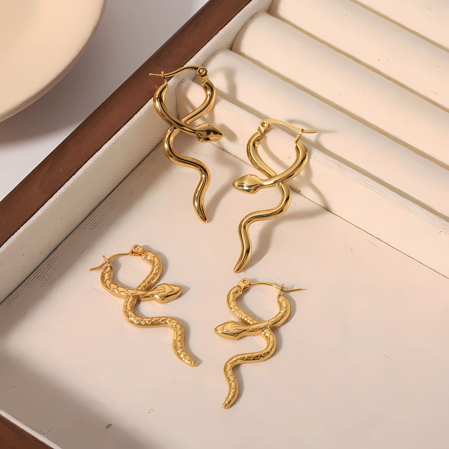 1 pair of personalized fashion 18k gold-plated stainless steel smooth snake earrings for women's daily wear Picture7