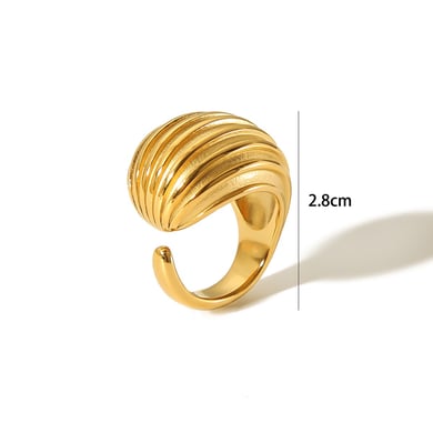 1 piece of exaggerated fashion 18k gold-plated stainless steel metal stripe open ring for women's jewelry for daily wear h5 Picture5