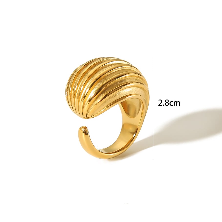1 piece of exaggerated fashion 18k gold-plated stainless steel metal stripe open ring for women's jewelry for daily wear Picture5