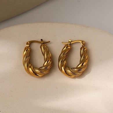 1 Paar klassisch-modische, geometrische Ohrringe aus 18 Karat vergoldetem Edelstahl mit Twist-Casting als Damenschmuck für den Alltag h5 Bild4