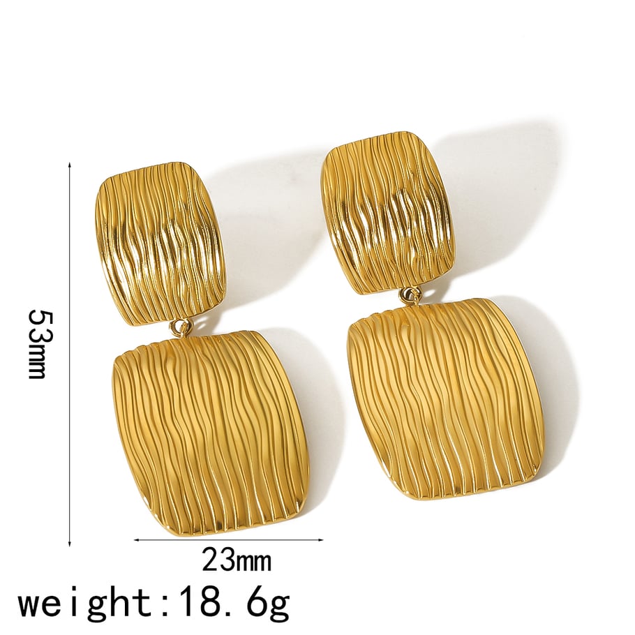 1 Paar Ohrringe mit geometrischem, quadratischem Anhänger aus 18 Karat vergoldetem Edelstahl mit übertriebener Persönlichkeit und gestreifter Textur, geeignet für den Alltag von Frauen Bild5
