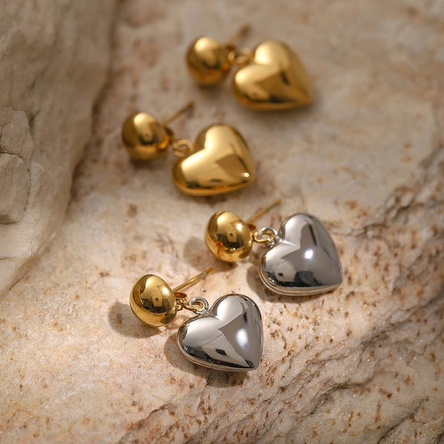 18k gold stainless steel front and back hemispherical love earrings ins unique design gold and silver color matching hemispherical love earrings Picture7