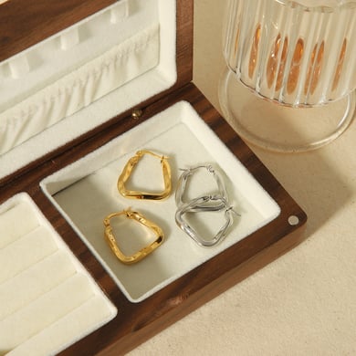 1 pair of simple and fashionable 18k gold-plated stainless steel irregular geometric hoop earrings for women's jewelry for daily wear h5 Picture4